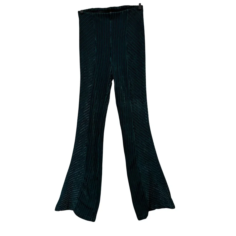 Free People Penny Pull On Velvet Flare Pants Womens XS Green Ribbed Bell Bottoms
